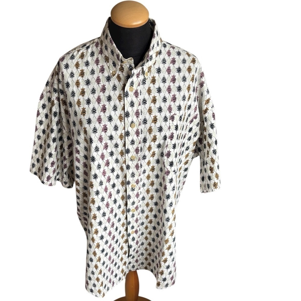 Munsingwear Golf ClassicShirt Short Sleeve GeometricPrint ButtonDownWhite Size L